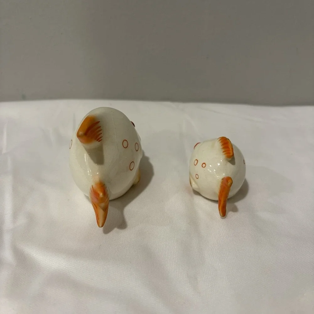vintage anthropomorphic fish salt & pepper Set Mom & Baby White Orange